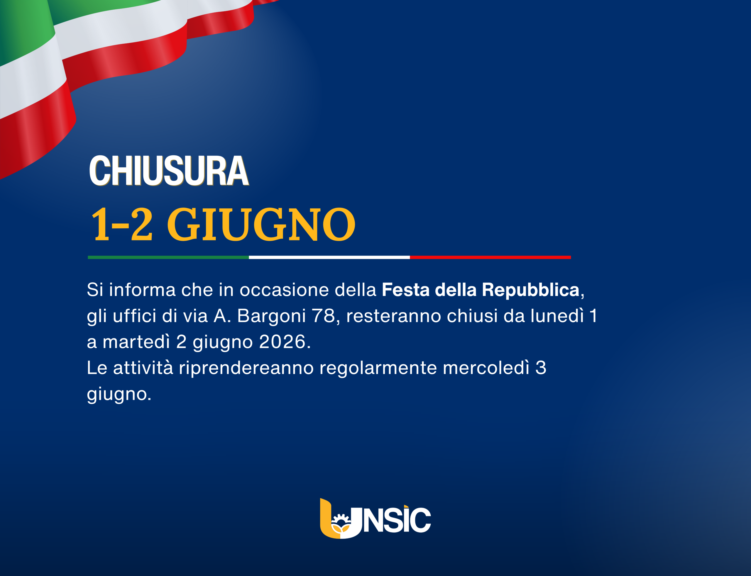 chiusura 2 giugno Unsic